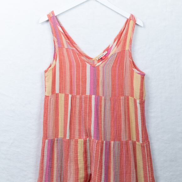 MARINE LAYER‎ Corinne Tiered Chambray Cotton Maxi Dress Colorful Coastal Sz S - Picture 5 of 9